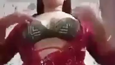 Sexy girl shows her boobs and ass to striptease her BF