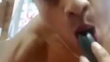 Ex-girlfriend dildo fucking horny pussy on video call