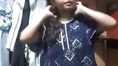 Cute chubby Indian GF lifting nighty and showing pussy