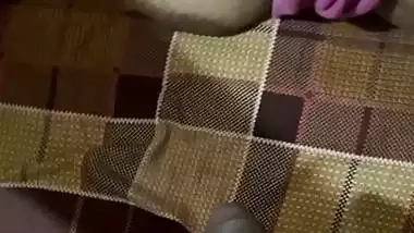 Son masturbating before mom with her big boobs shown