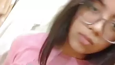 Big boobs cute girl in glasses showing topless body