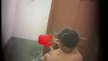 Huge boobs mom pouring water on breasts caught by son